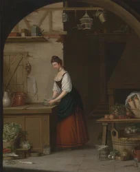 Flicka som buntar sparris